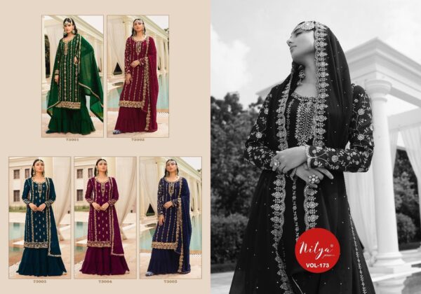 Lt Present Nitya Vol 173 73001 To 73005 Georgette Heavy Embroidery Suits Catalogue Wholesaler