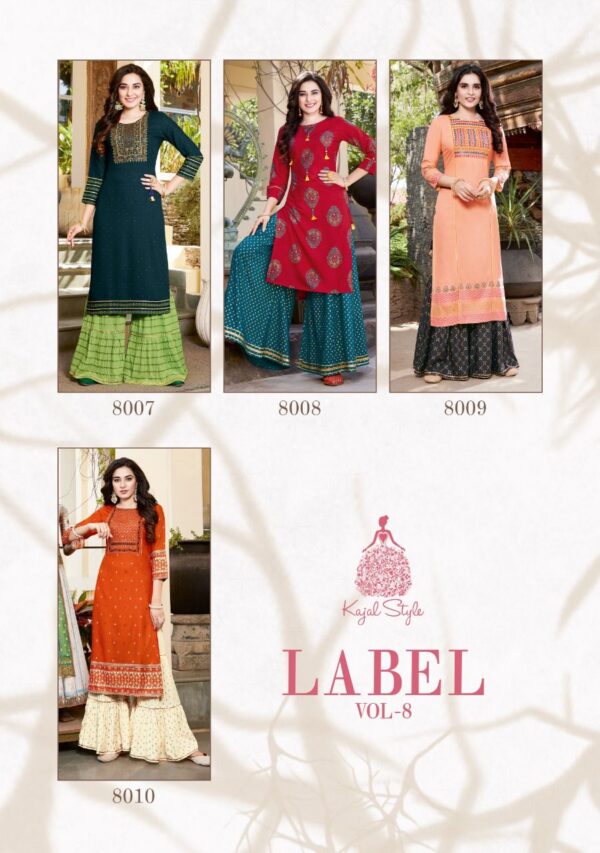 Kajal Style Present Fashion Label Vol 8 Heavy Rayon Kurti With Flair  Palazzo Catalog Wholesaler