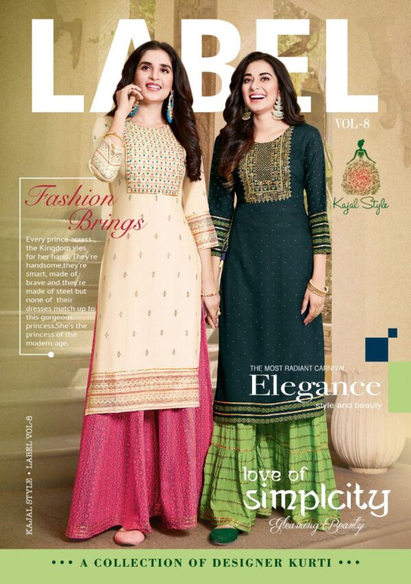 Kajal Style Present Fashion Label Vol 8 Heavy Rayon Kurti With Flair  Palazzo Catalog Wholesaler