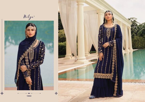 Lt Present Nitya Vol 173 73001 To 73005 Georgette Heavy Embroidery Suits Catalogue Wholesaler