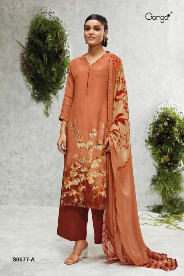 GANGA ANAHI 677 PURE BEMBERG CRAPE PRINTED SALWAR KAMEEZ CATALOG WHOLESALE