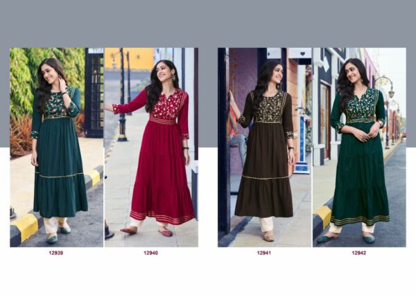 Kalaroop By Kajree Launched Zoya Heavy Fancy Rayon A Line Kurtis Catalog Cheapest Prices