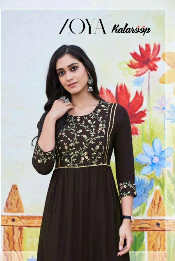 Kalaroop By Kajree Launched Zoya Heavy Fancy Rayon A Line Kurtis Catalog Cheapest Prices
