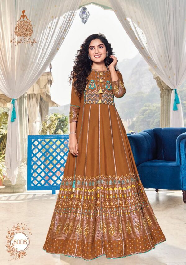 Kajal Style Fashion Colorbar Vol 7 Designer Gown Style Rayon Embroidery Work Kurtis Catalog Wholesaler