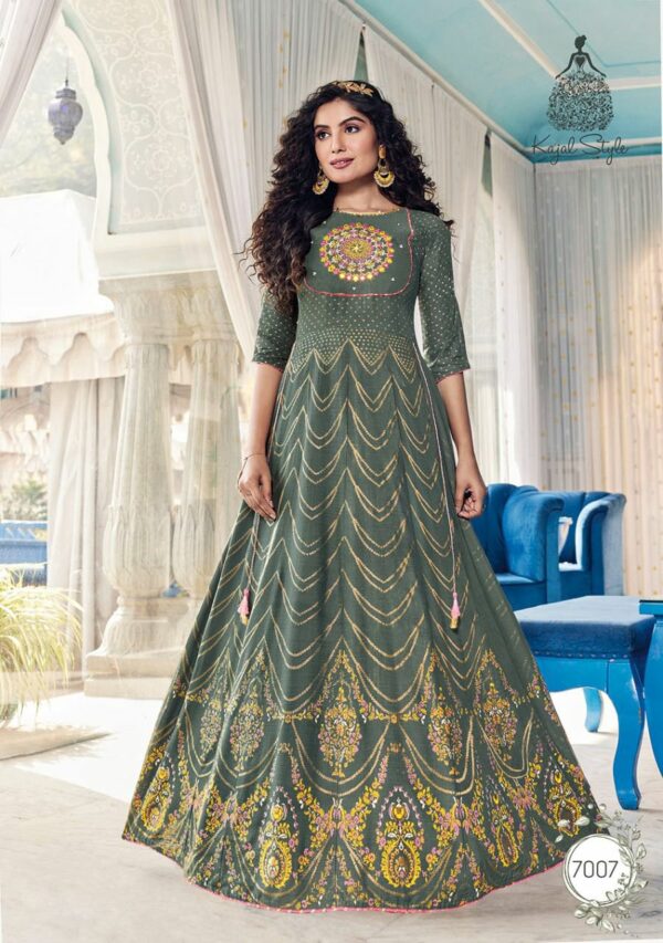 Kajal Style Fashion Colorbar Vol 7 Designer Gown Style Rayon Embroidery Work Kurtis Catalog Wholesaler