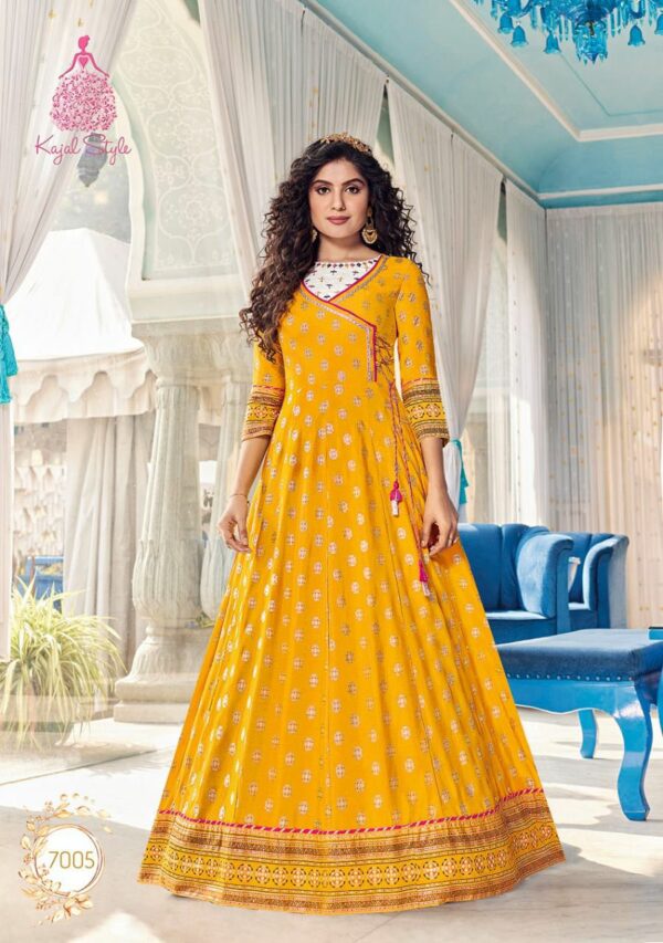 Kajal Style Fashion Colorbar Vol 7 Designer Gown Style Rayon Embroidery Work Kurtis Catalog Wholesaler