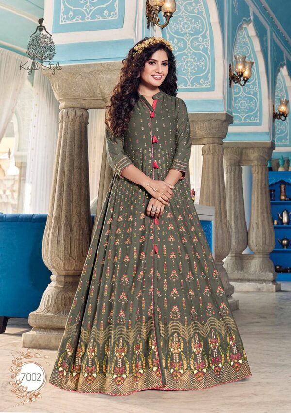 Kajal Style Fashion Colorbar Vol 7 Designer Gown Style Rayon Embroidery Work Kurtis Catalog Wholesaler
