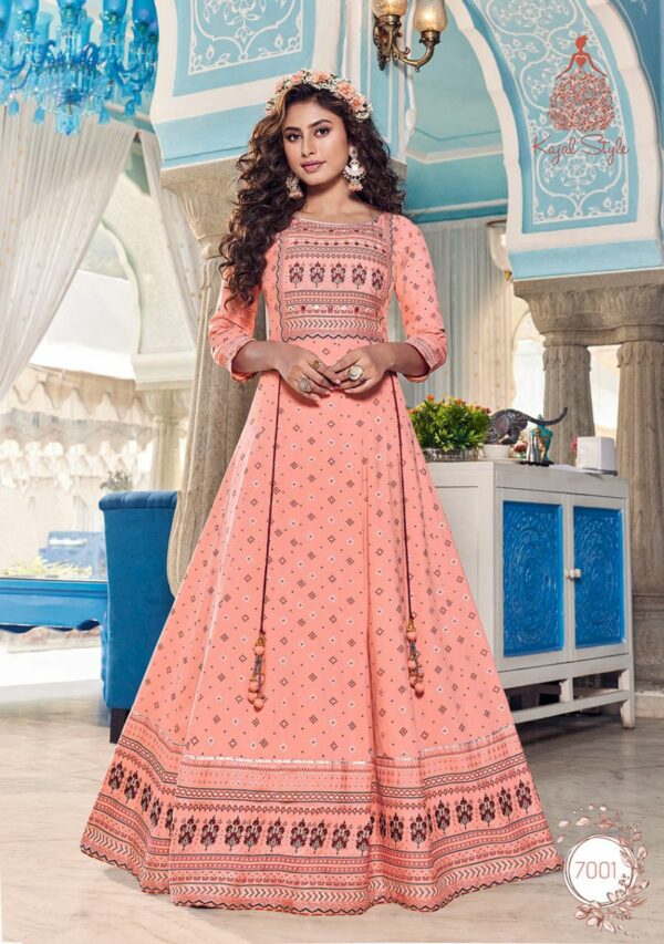 Kajal Style Fashion Colorbar Vol 7 Designer Gown Style Rayon Embroidery Work Kurtis Catalog Wholesaler