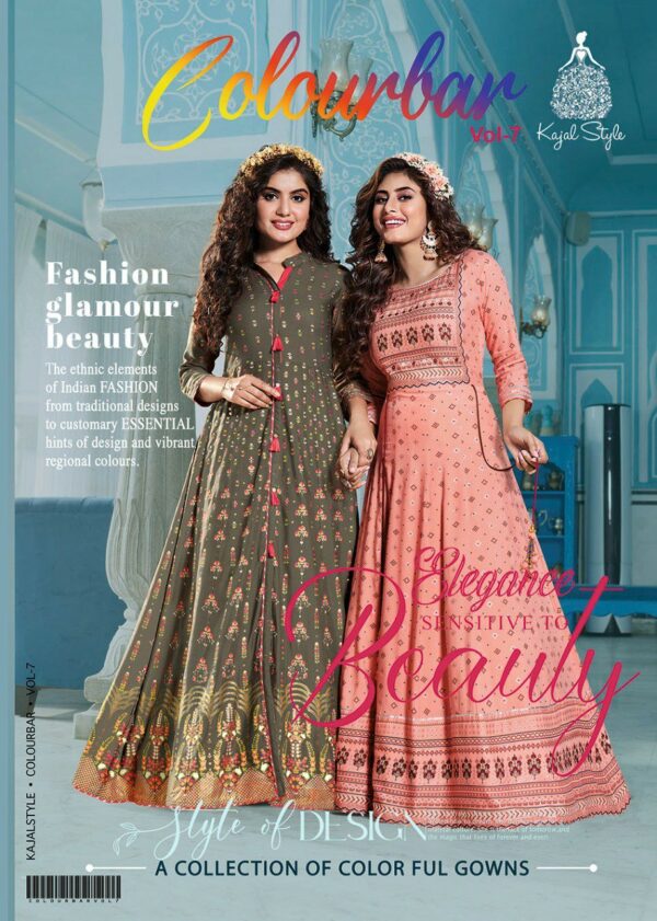 Kajal Style Fashion Colorbar Vol 7 Designer Gown Style Rayon Embroidery Work Kurtis Catalog Wholesaler