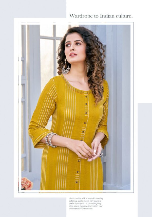 Mittoo Present Mohini Vol 11 Rayon Weaving Stripe Fancy Kurtis With Bottom Catalog Wholesaler Surat