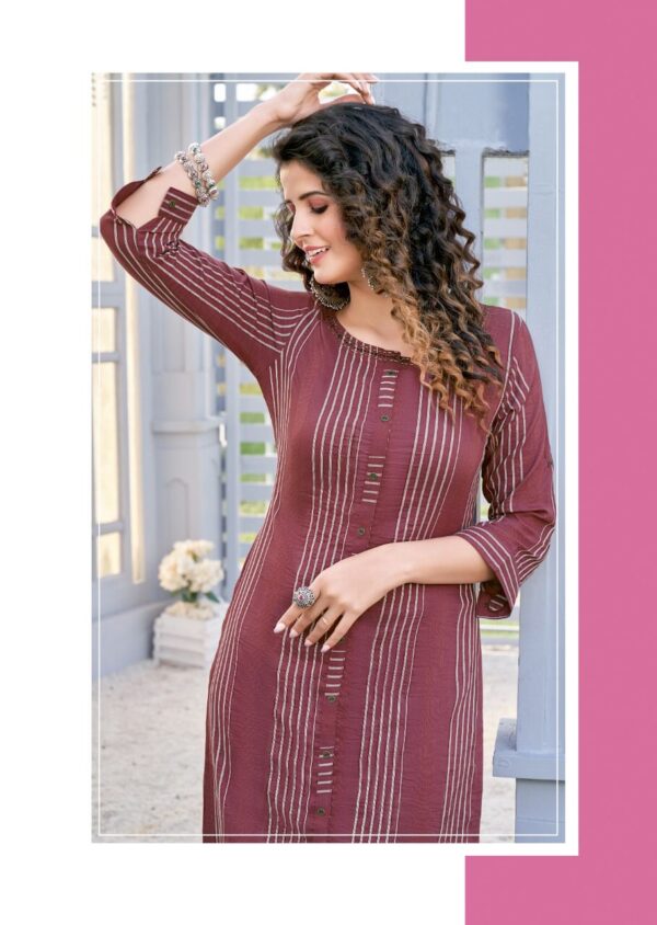 Mittoo Present Mohini Vol 11 Rayon Weaving Stripe Fancy Kurtis With Bottom Catalog Wholesaler Surat