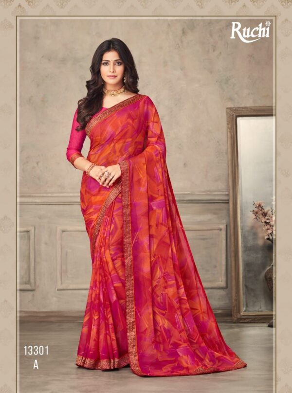 Ruchi Saree Present Savera Fancy  Chiffon Saree With Banarasi Border