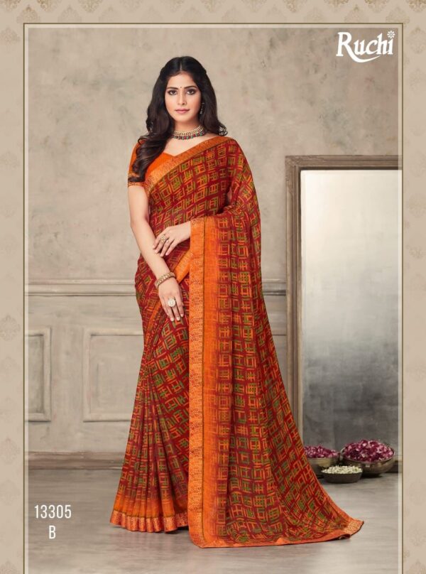 Ruchi Saree Present Savera Fancy  Chiffon Saree With Banarasi Border