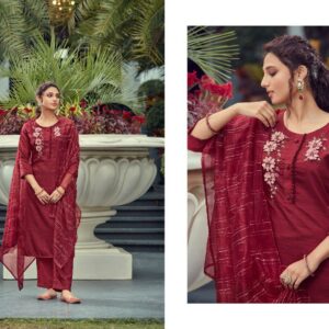 Vibes By Vink Viscose Silk Base Kurti With Muslin Pant And Organza Dupatta