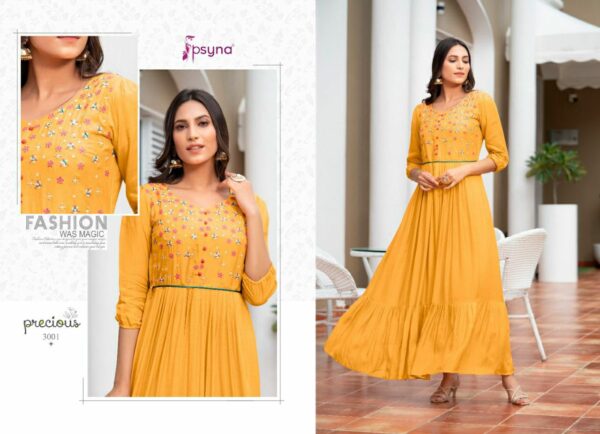 Psyna Present Precious Vol 3 Fancy Long Muslin Rayon And Cotton Kurtis Catalogue Wholesaler