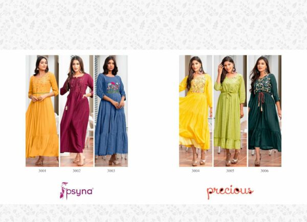 Psyna Present Precious Vol 3 Fancy Long Muslin Rayon And Cotton Kurtis Catalogue Wholesaler