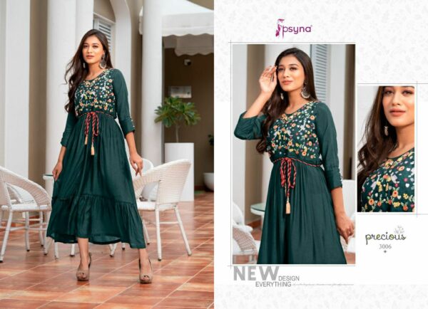 Psyna Present Precious Vol 3 Fancy Long Muslin Rayon And Cotton Kurtis Catalogue Wholesaler
