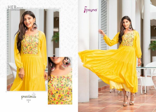 Psyna Present Precious Vol 3 Fancy Long Muslin Rayon And Cotton Kurtis Catalogue Wholesaler