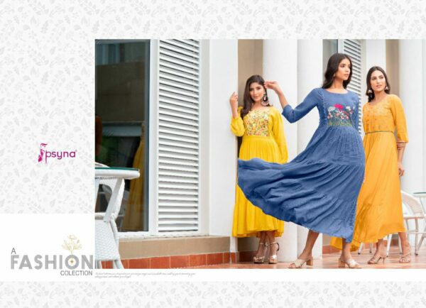 Psyna Present Precious Vol 3 Fancy Long Muslin Rayon And Cotton Kurtis Catalogue Wholesaler