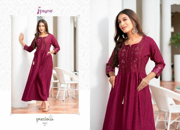 Psyna Present Precious Vol 3 Fancy Long Muslin Rayon And Cotton Kurtis Catalogue Wholesaler