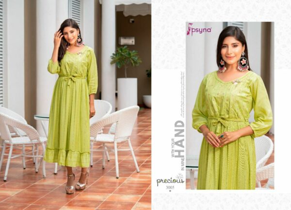 Psyna Present Precious Vol 3 Fancy Long Muslin Rayon And Cotton Kurtis Catalogue Wholesaler