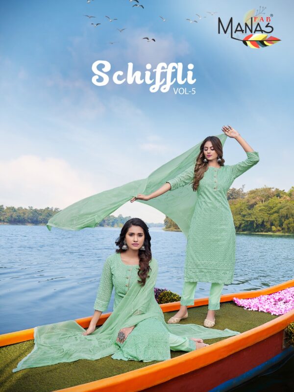 Manas Fab Schiffli Vol-5 Designer Geroegette Readymade Salwar Kameez