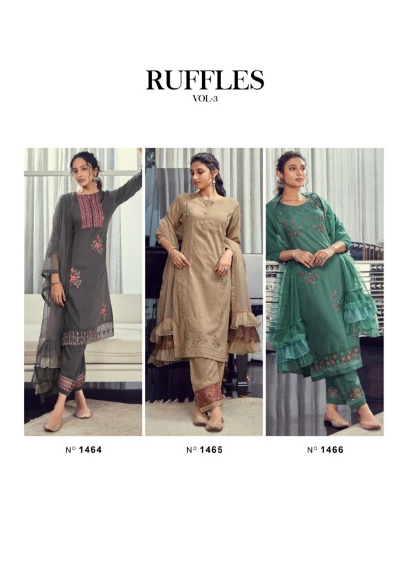 VINK RUFFLES VOL 3 KURTI PANT WITH DUPATTA SUPPLIER SURAT