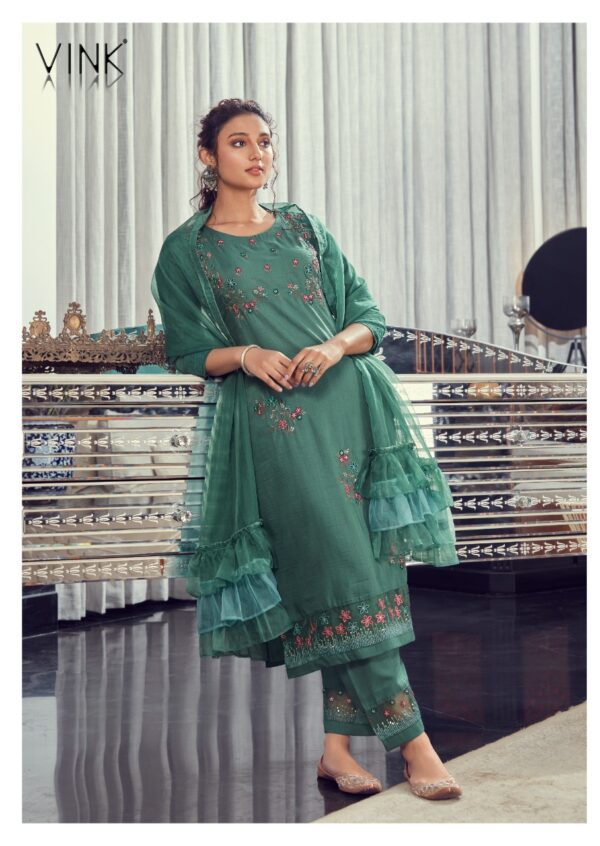 VINK RUFFLES VOL 3 KURTI PANT WITH DUPATTA SUPPLIER SURAT