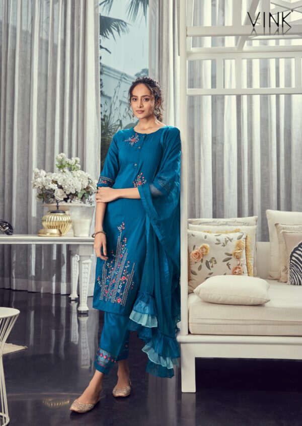 VINK RUFFLES VOL 3 KURTI PANT WITH DUPATTA SUPPLIER SURAT