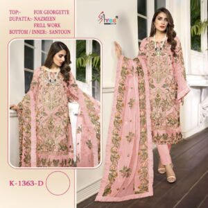 SHREE FABS PRESENT K 1363 SERIES FOUX GEORGETTE PAKISTANI SUITS