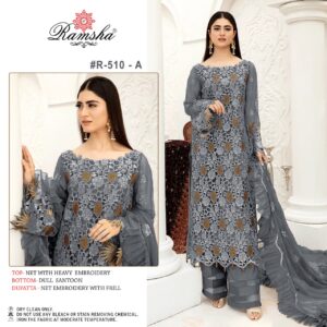 Ramsha 510 A Heavy Net Embroidery Work Pakistani Suits