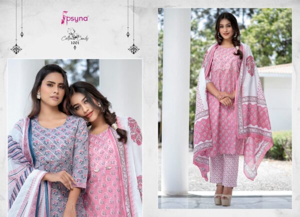 PSYNA COTTON CANDY PRINTED KURTI PANT WITH DUPATTA LATEST CATALOGUE