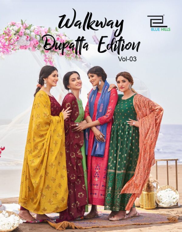 Blue Hills Walkway Dupatta Edition Vol 3 Gown Style Kurti With Dupatta