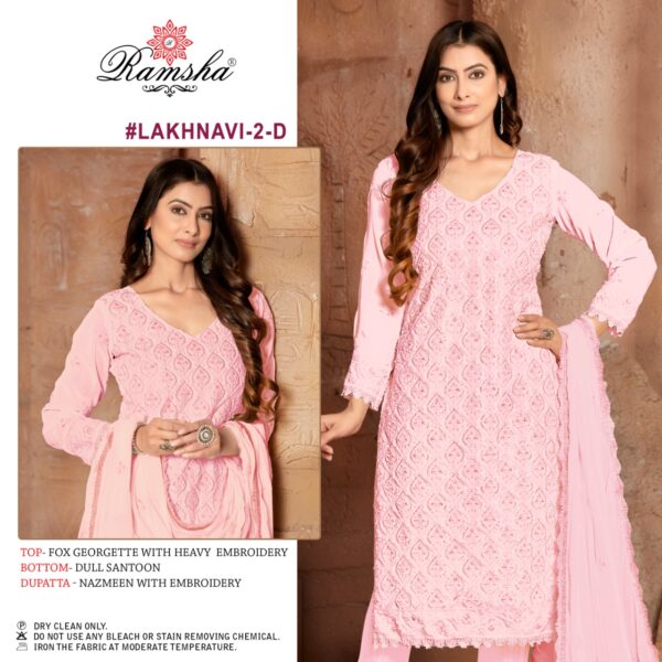 Ramsha Lakhnavi 2 Nx Fancy Georgette Lakhnavi Work Pakistani Salwar Kameez Wholesaler