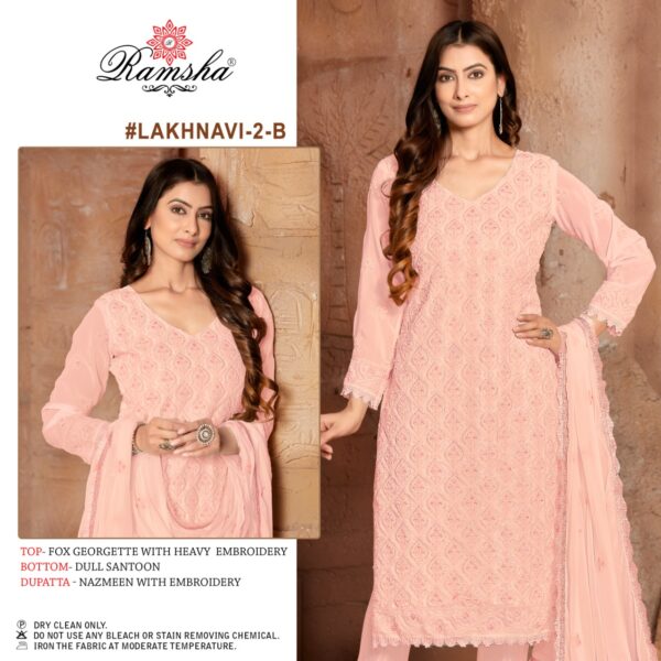 Ramsha Lakhnavi 2 Nx Fancy Georgette Lakhnavi Work Pakistani Salwar Kameez Wholesaler