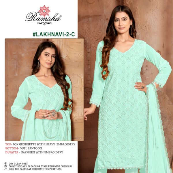 Ramsha Lakhnavi 2 Nx Fancy Georgette Lakhnavi Work Pakistani Salwar Kameez Wholesaler