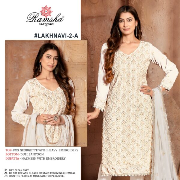 Ramsha Lakhnavi 2 Nx Fancy Georgette Lakhnavi Work Pakistani Salwar Kameez Wholesaler