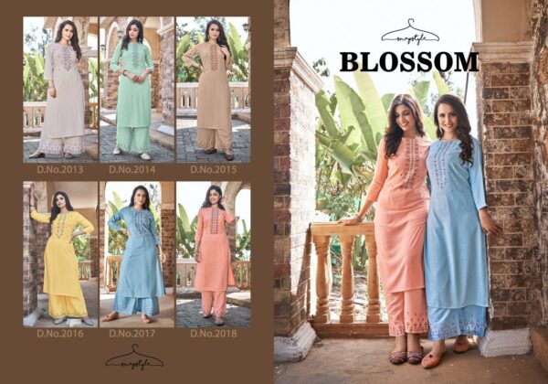 Snap Style Blossom Rayon Kurti With Plazzo Collection Wholesaler