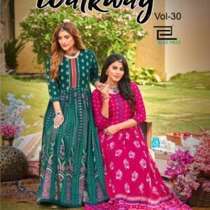 Blue Hills Walkway Vol 30 Rayon Foil Print Long Gown Style Kurtis Wholesaler