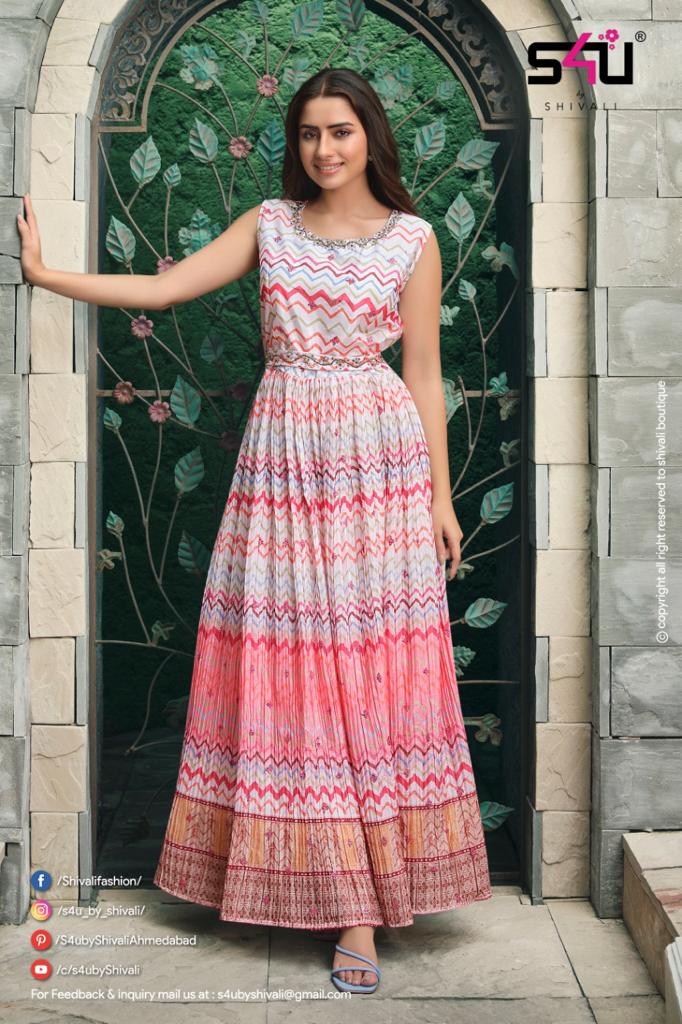 100 Miles Tannu Fancy Printed Georgette Kurti Gown Collection Wholesaler