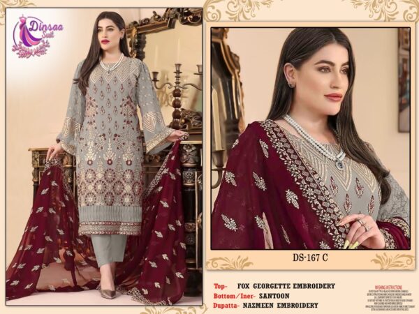 DINSAA SUIT DS 167 FOUX GEORGETTE PAKISTANI SUITS WHOLESALE