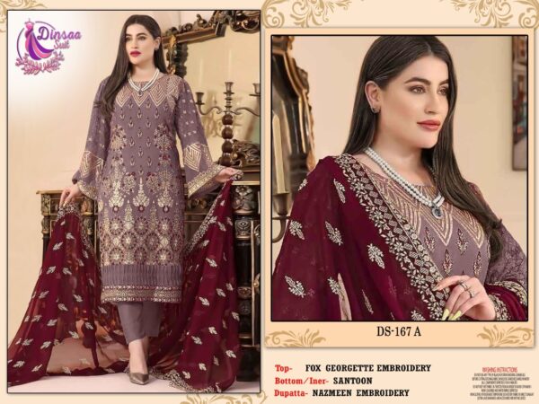 DINSAA SUIT DS 167 FOUX GEORGETTE PAKISTANI SUITS WHOLESALE