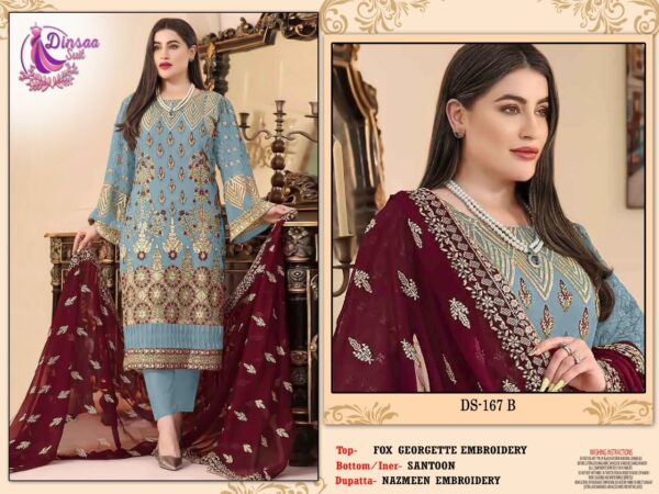 DINSAA SUIT DS 167 FOUX GEORGETTE PAKISTANI SUITS WHOLESALE