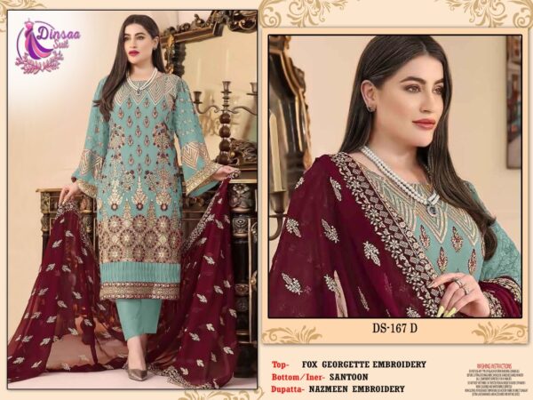 DINSAA SUIT DS 167 FOUX GEORGETTE PAKISTANI SUITS WHOLESALE