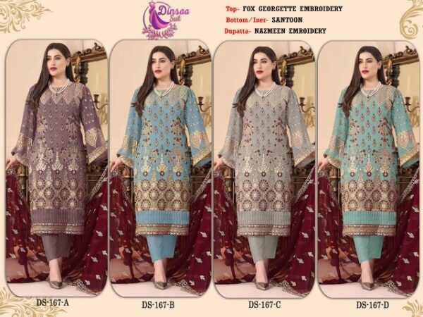DINSAA SUIT DS 167 FOUX GEORGETTE PAKISTANI SUITS WHOLESALE