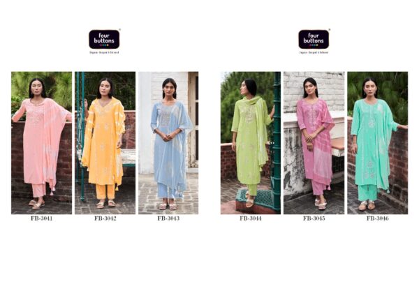 FOUR BUTTONS FANNA COTTON HANDWORK 3 PIECE SET CATALOGUE