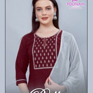 POONAM DESIGNER BELLY KURTI PANT WITH DUPATTA NEW CATALOGUE
