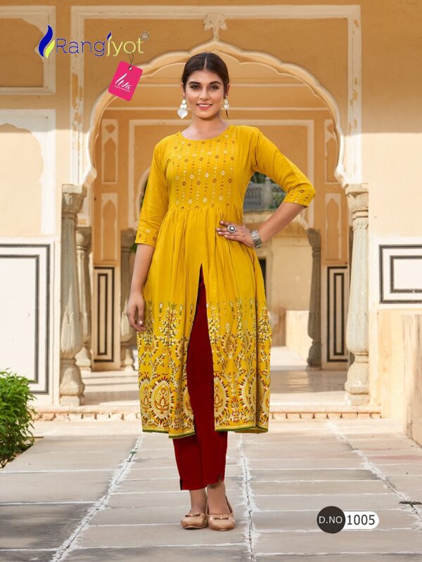 Rangjyot Mihira Rayon Designer Kurti Catalog 2023