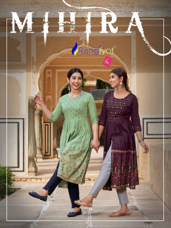 Rangjyot Mihira Rayon Designer Kurti Catalog 2023