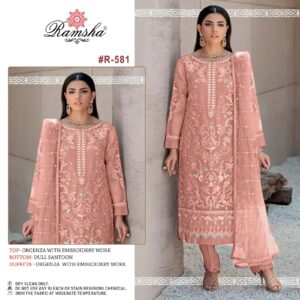 RAMSHA R 581 ORGANZA HEAVY WORK PAKISTANI SALWAR KAMEEZ 2023